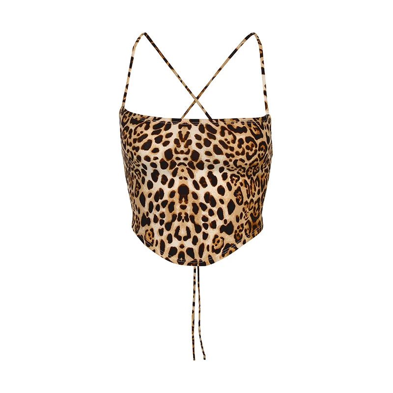 2024 Sexy Leopard Print  - Backless Bandage Top - Lace Up ** ONLY ** £3 ONESIZE