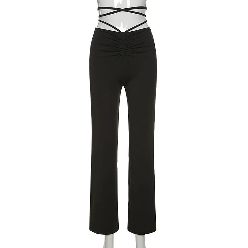 Sexy   Palazzo Flared Wide Bandage Drawstring -  High Waisted - Slim fit Long Trousers ** ONLY ** £9.01